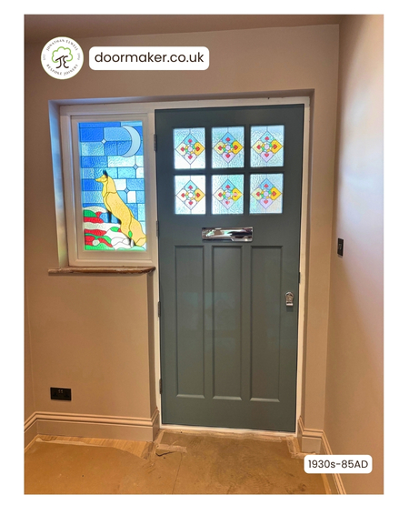art deco 1930s style front door 6 panes over 3 panels - oval room blue